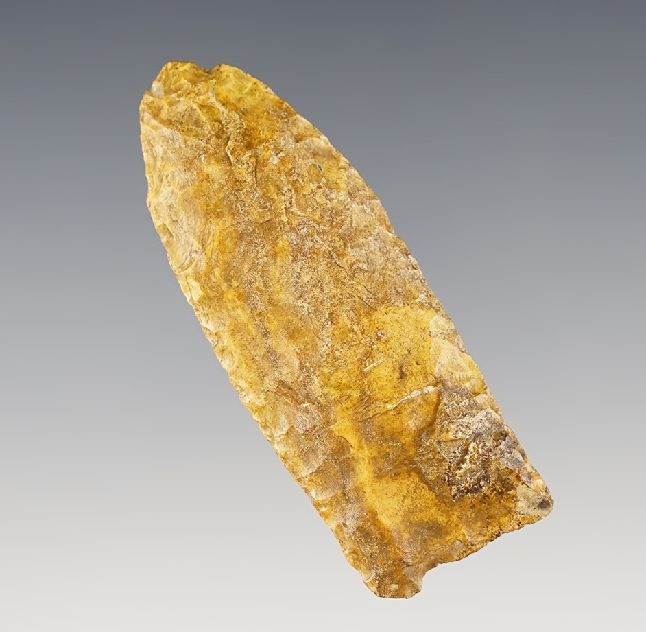 2 7/16" Paleo Clovis made from well patinated Jasper. Found in Pennsylvania.  Dickey COA.