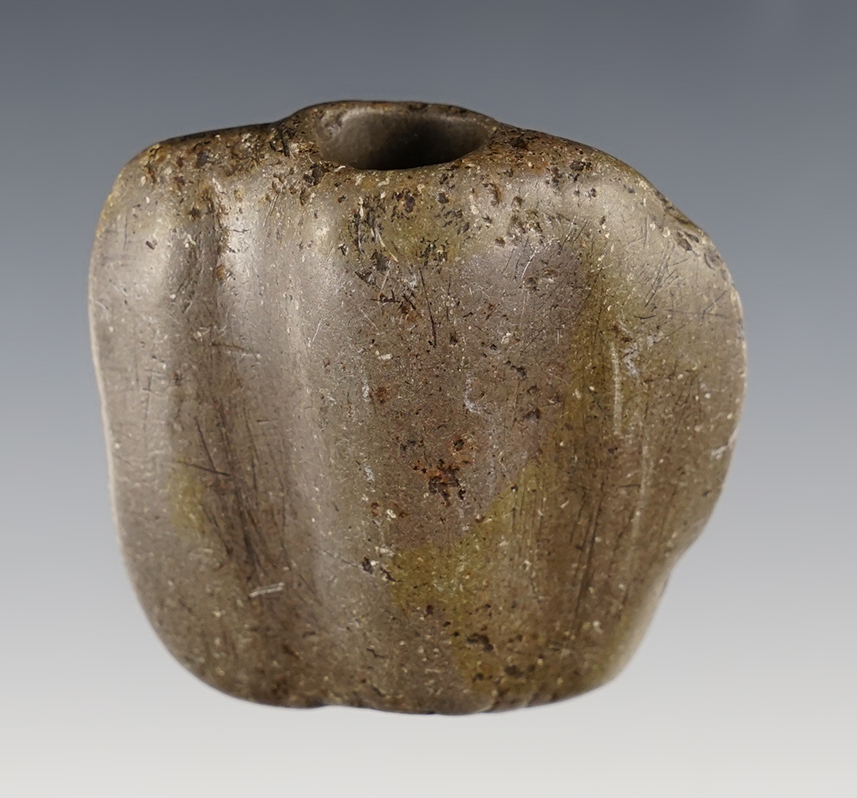 2" Shield Bannerstone found in Ohio. Made from patinated Pipestone. Comes with a Bennett COA.