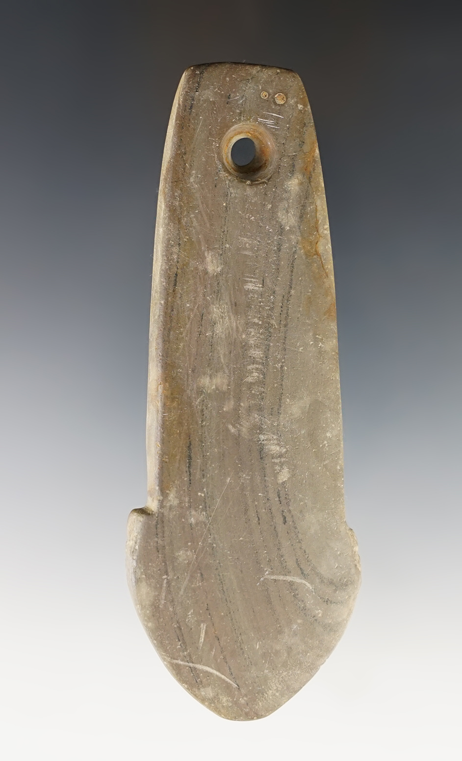 4 3/8" anchor pendant made from nicely patinated glacial slate. Ex. Kent Vickery.