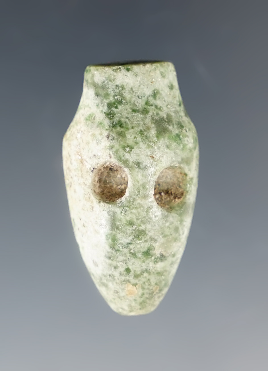 Finely made 1 1/8" Diorite Miniature jar effigy pendant. Mezcala culture, Guerrero Mexico.