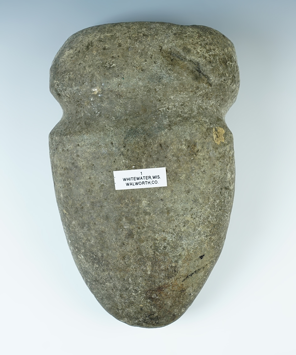 Large 8" long camp Axe with a full groove. Recovered near Whitewater, Walworth Co. Wisconsin.