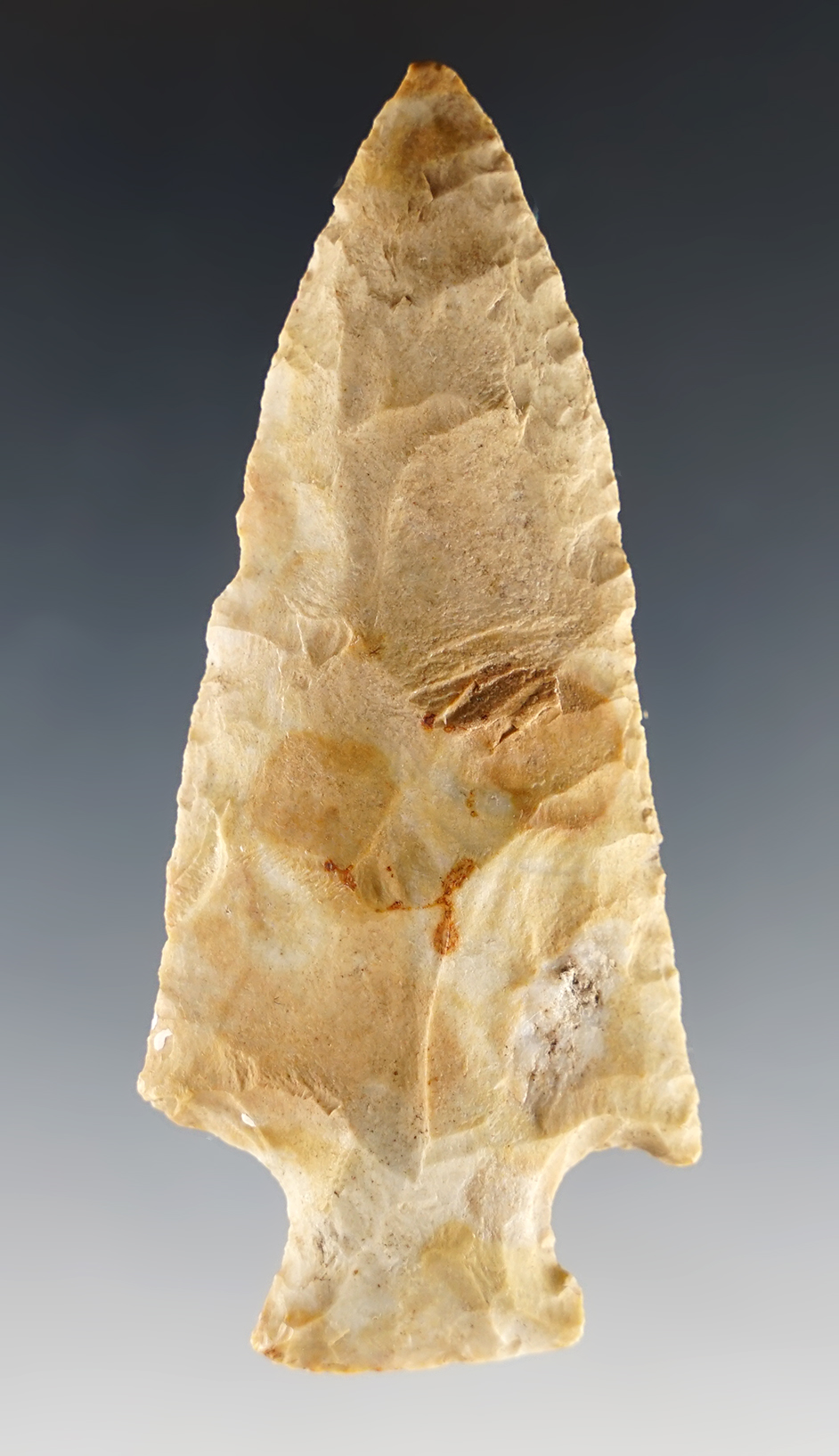 3 1/8" stemmed knife with nice mineral deposits on surface recovered in Cheatham County TN.