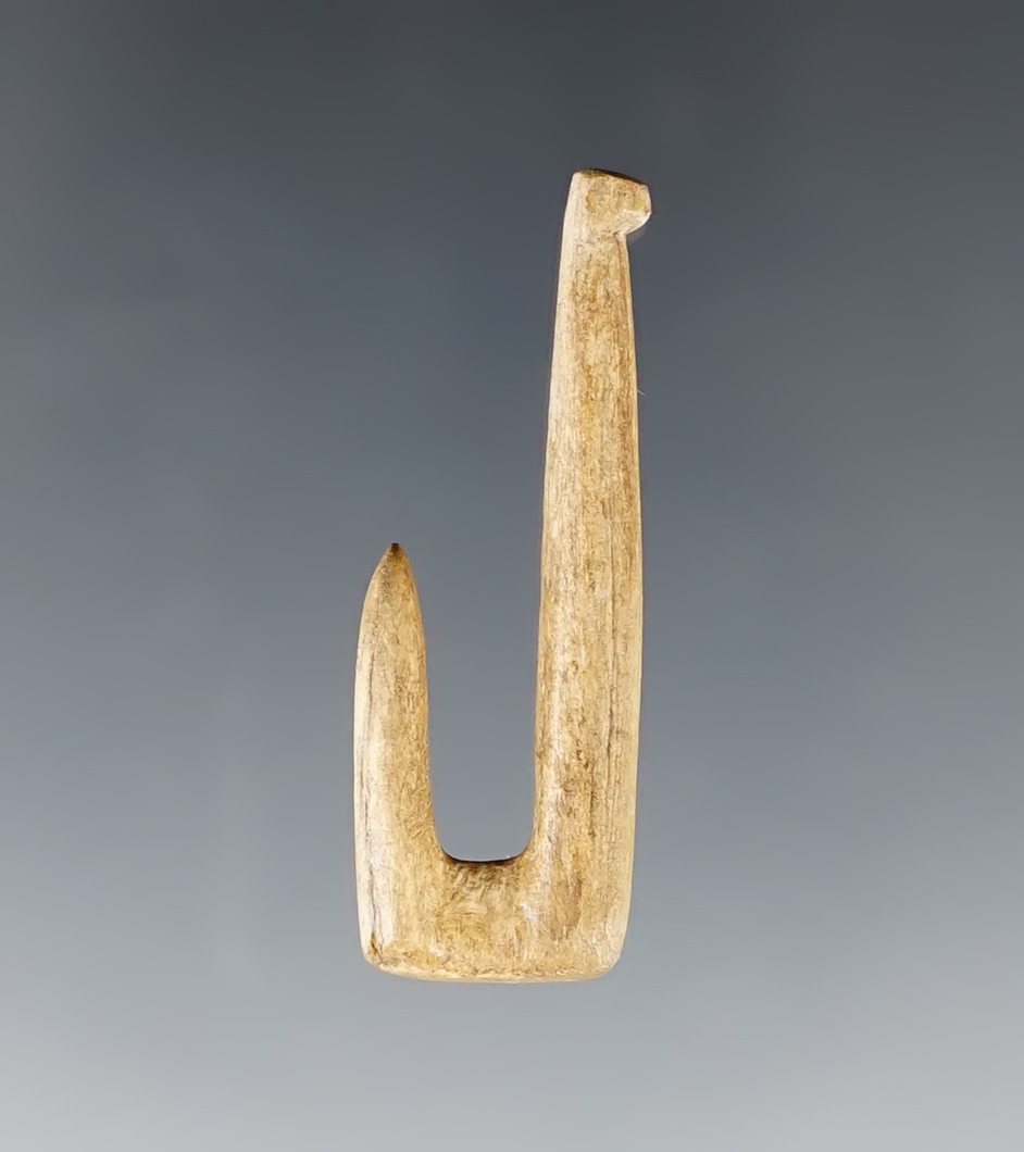 Exceptional example! 1 1/2" bone fishhook in perfect condition recovered in southern Ohio. 