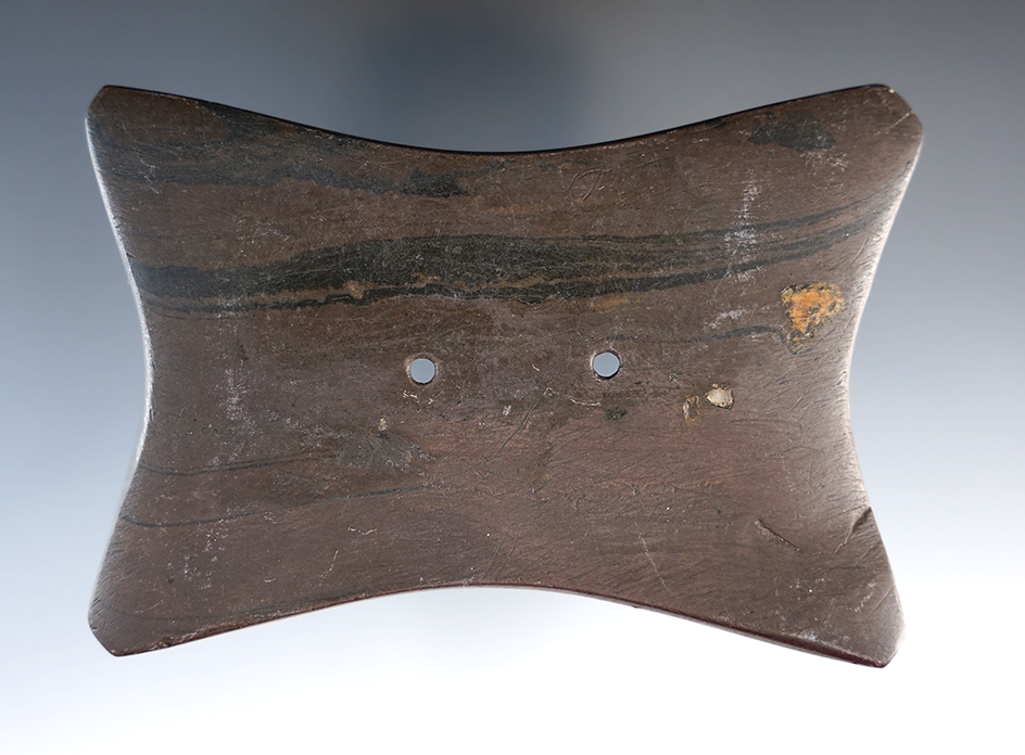 4" Adena Quadriconcave Gorget found in Licking Co., Ohio. Ex. August Wehrle (#1305W), Harold Argus.