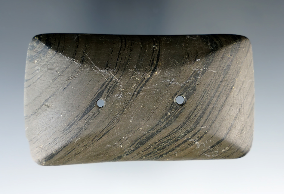 3 3/8" Adena Semi-Keeled Gorget found in Pike Co., Ohio. Pictured in Who's Who #9, page 63.