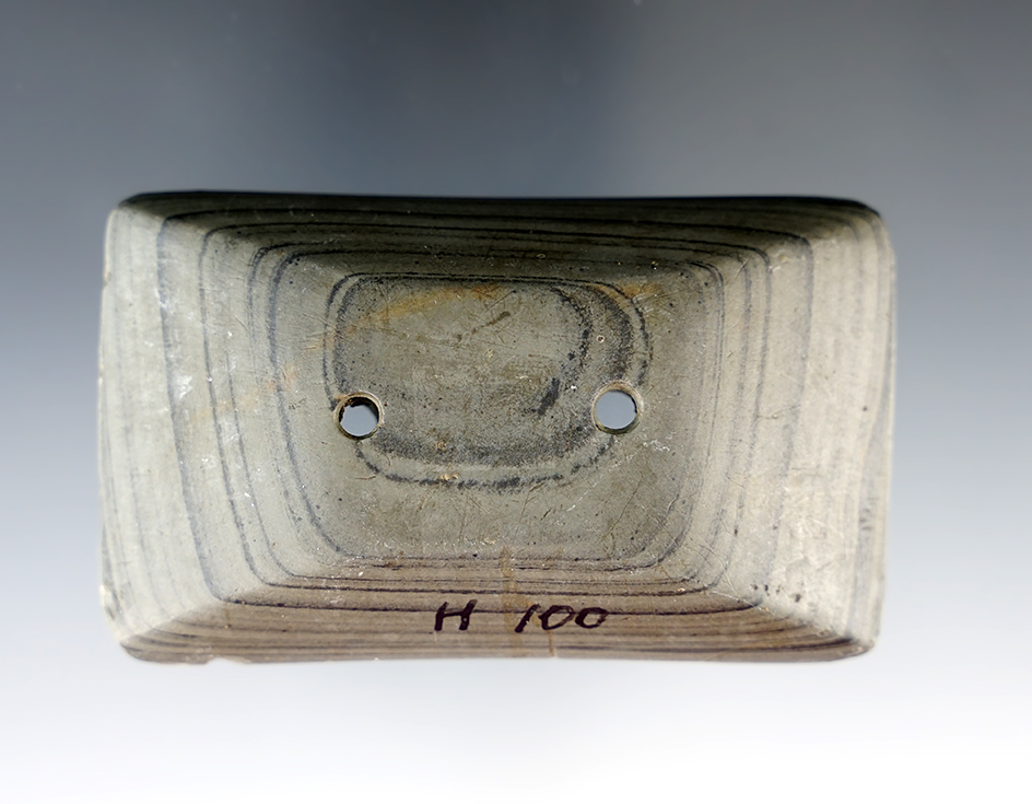 3" Adena Semi-Keeled Gorget found at the Cato Site, Pike Co., Indiana. Pictured in Prehistoric Ameri