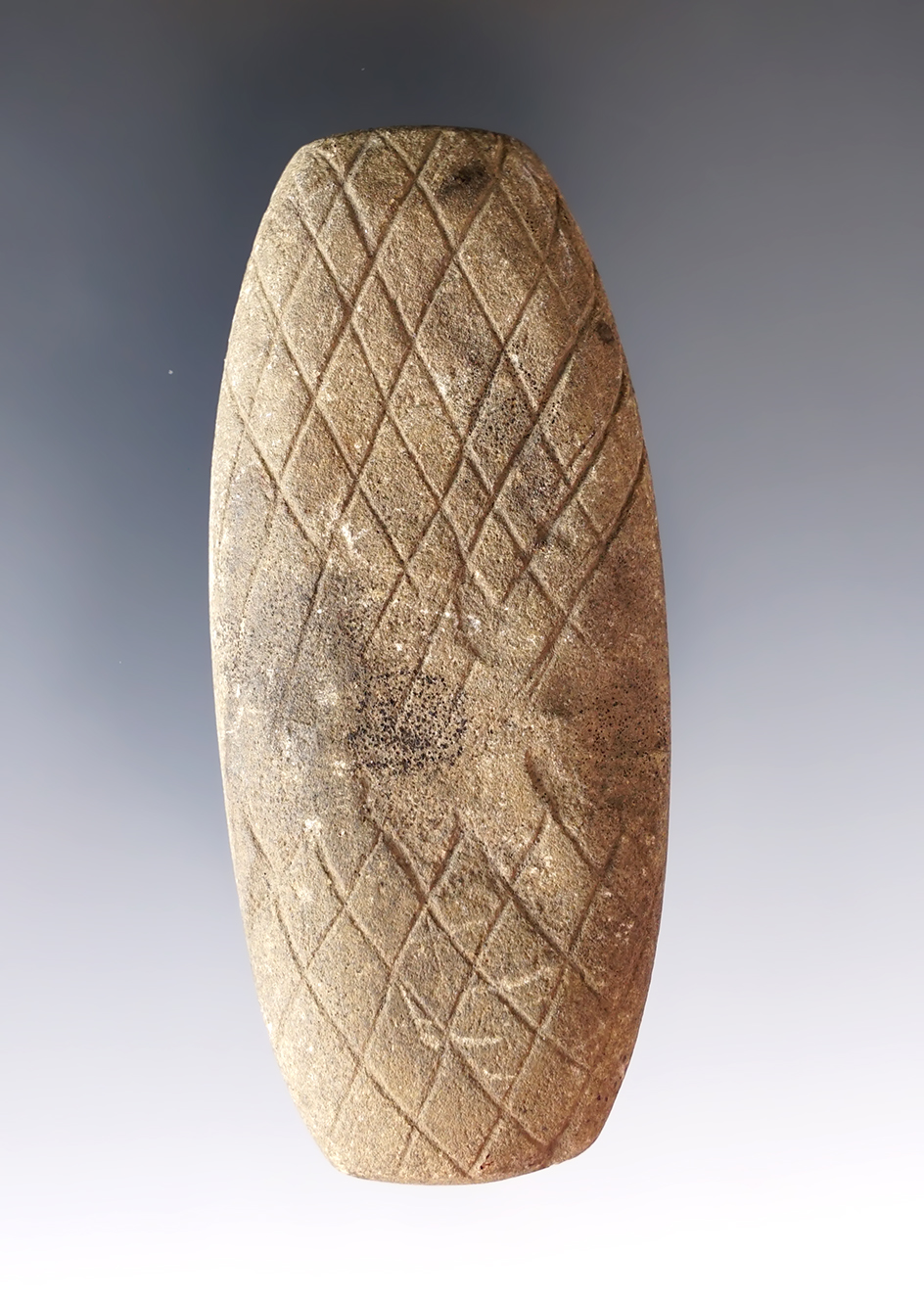 3 7/16" Adena Incised Bar made from tan Sandstone. Found in the 1870's in Clark Co., Ohio.