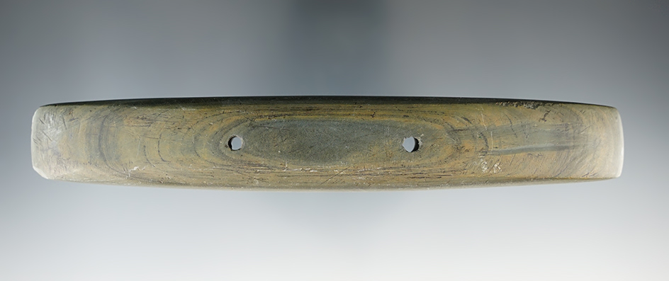 6 5/8" Glacial Kame Elliptical Gorget made from Banded Slate. Found in Preble Co. Ohio.