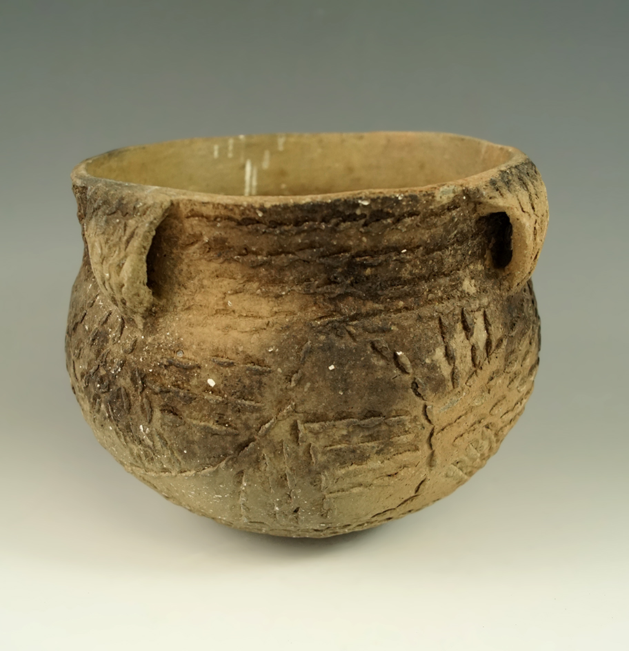 5" Ft. Ancient Cordmarked Pot found in Warren Co., Ohio, near Ft. Ancient.  Ex. Grove Merritt.