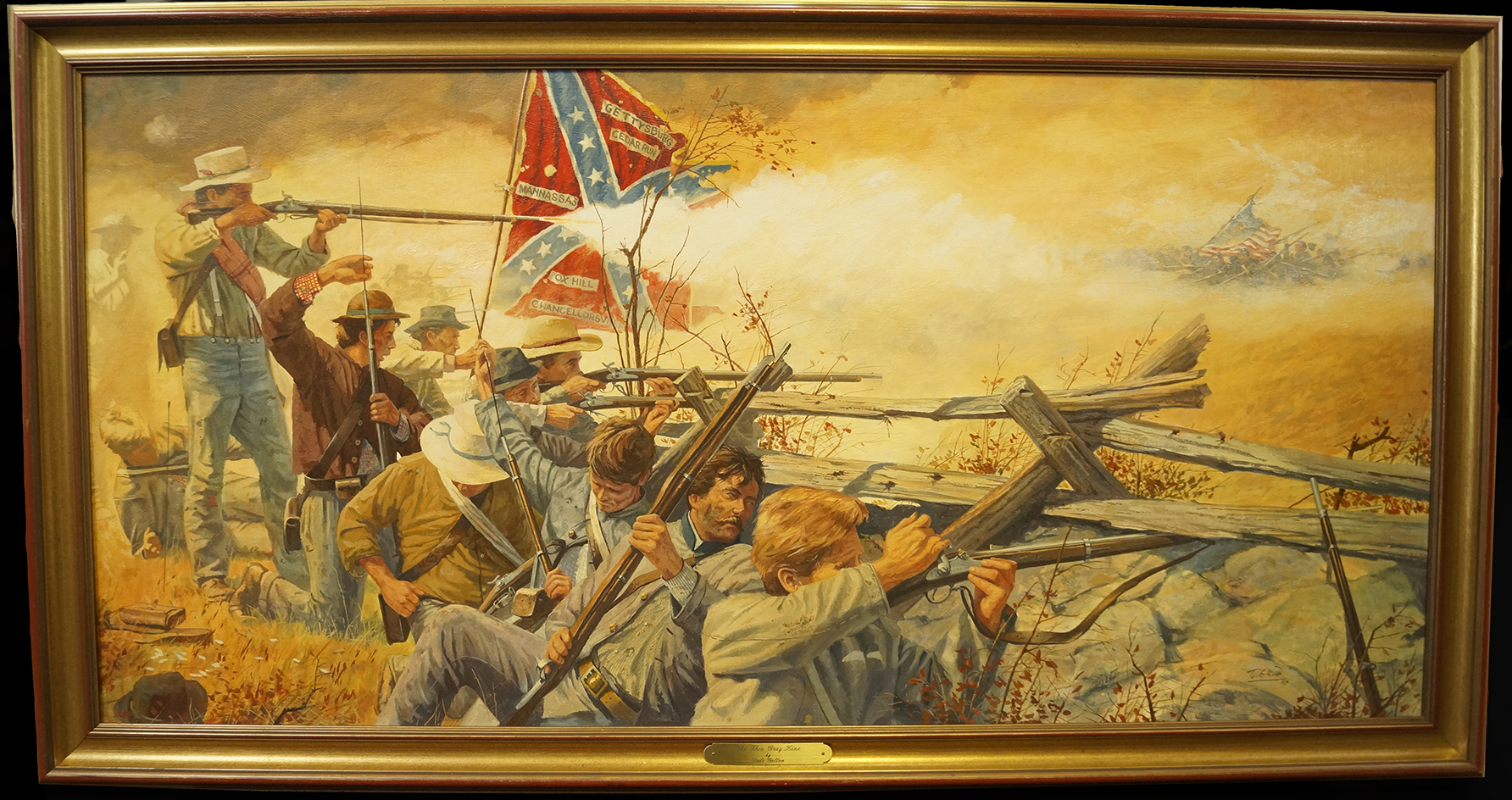 Large 27" x 52" Framed Painting "The Thin Gray Line" by Dale Gallon. *Actual UPS packing and shippin