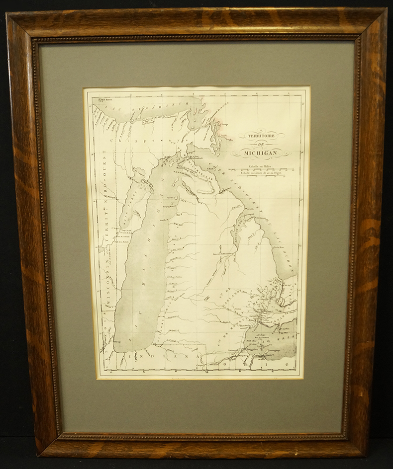 17 1/2" x 22 1/2" Old framed map of Michigan. *Actual UPS packing and shipping charges apply!