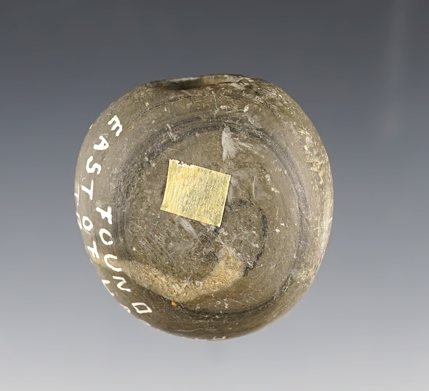 1 3/4" Ball Bannerstone with slight restoration to one side. Foundin Whitley Co., Indiana.