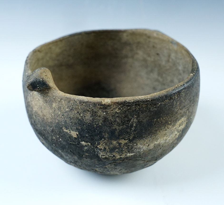 5 1/4" wide x 3 3/8" tall Avian Effigy pottery vessel recovered in Arkansas. Some restoration 