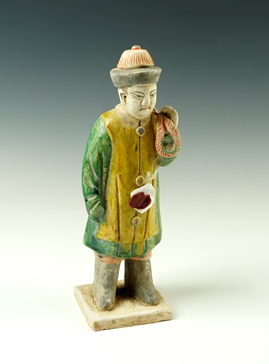 8" tall Tang Dynasty Male figure with original paint and original wax seal.  Circa A.D 618-907