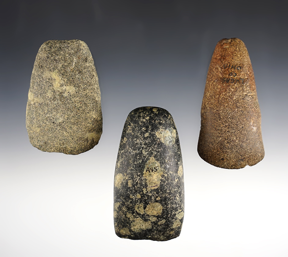 Set of 3 nice Hardstone Celts found in Miami, Lucas and Putnam Co., Ohio. 