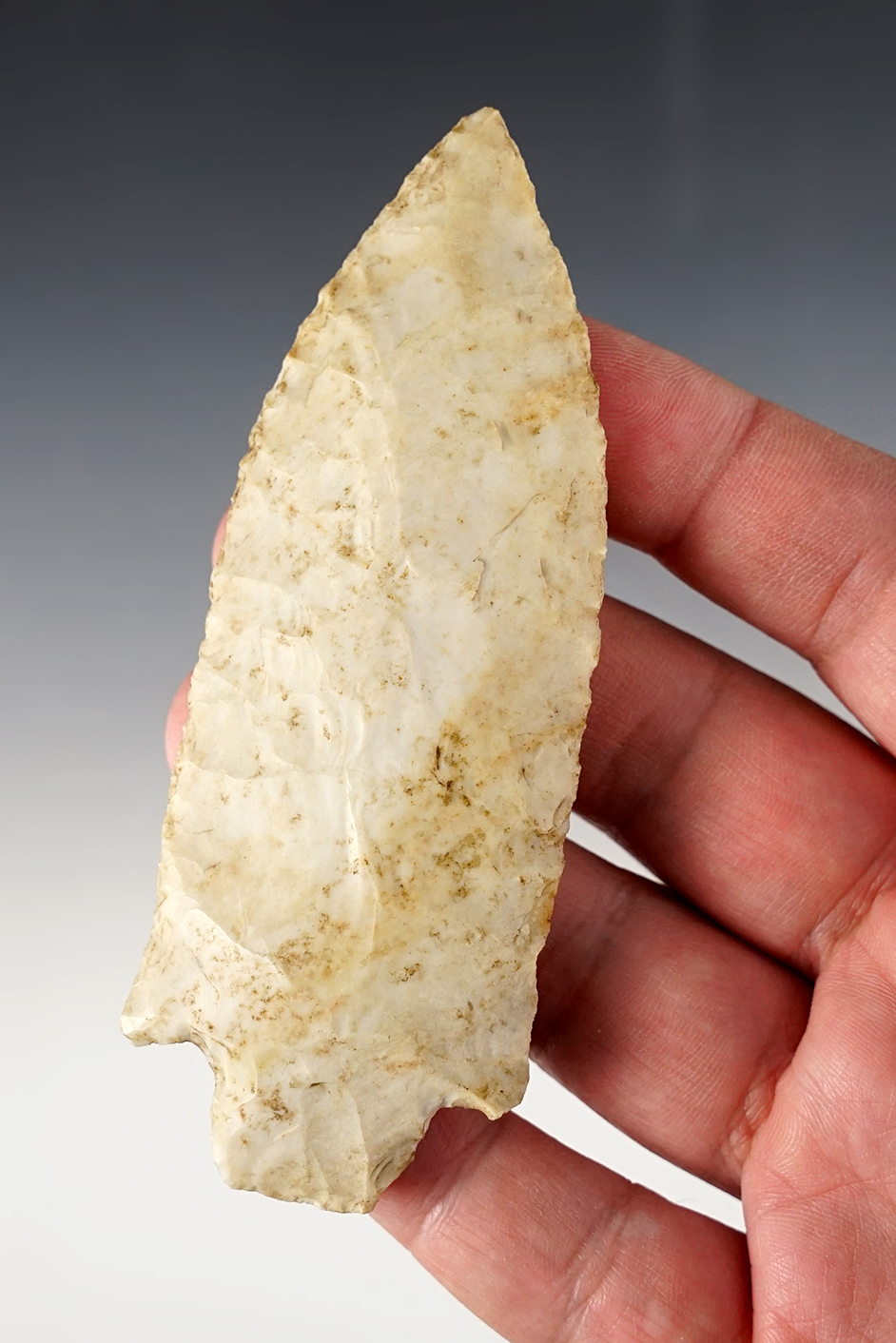 Nicely patinated and well flaked 4 1/4" Etley knife found in Boone County Missouri.