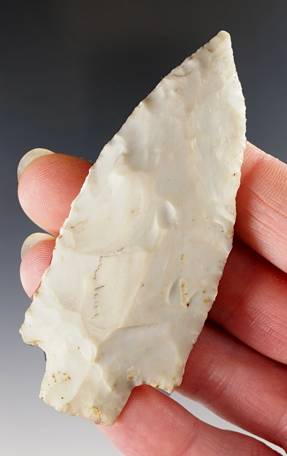 3 1/4" Etley made from nice quality Burlington Chert. Found in Jefferson Co., Missouri.