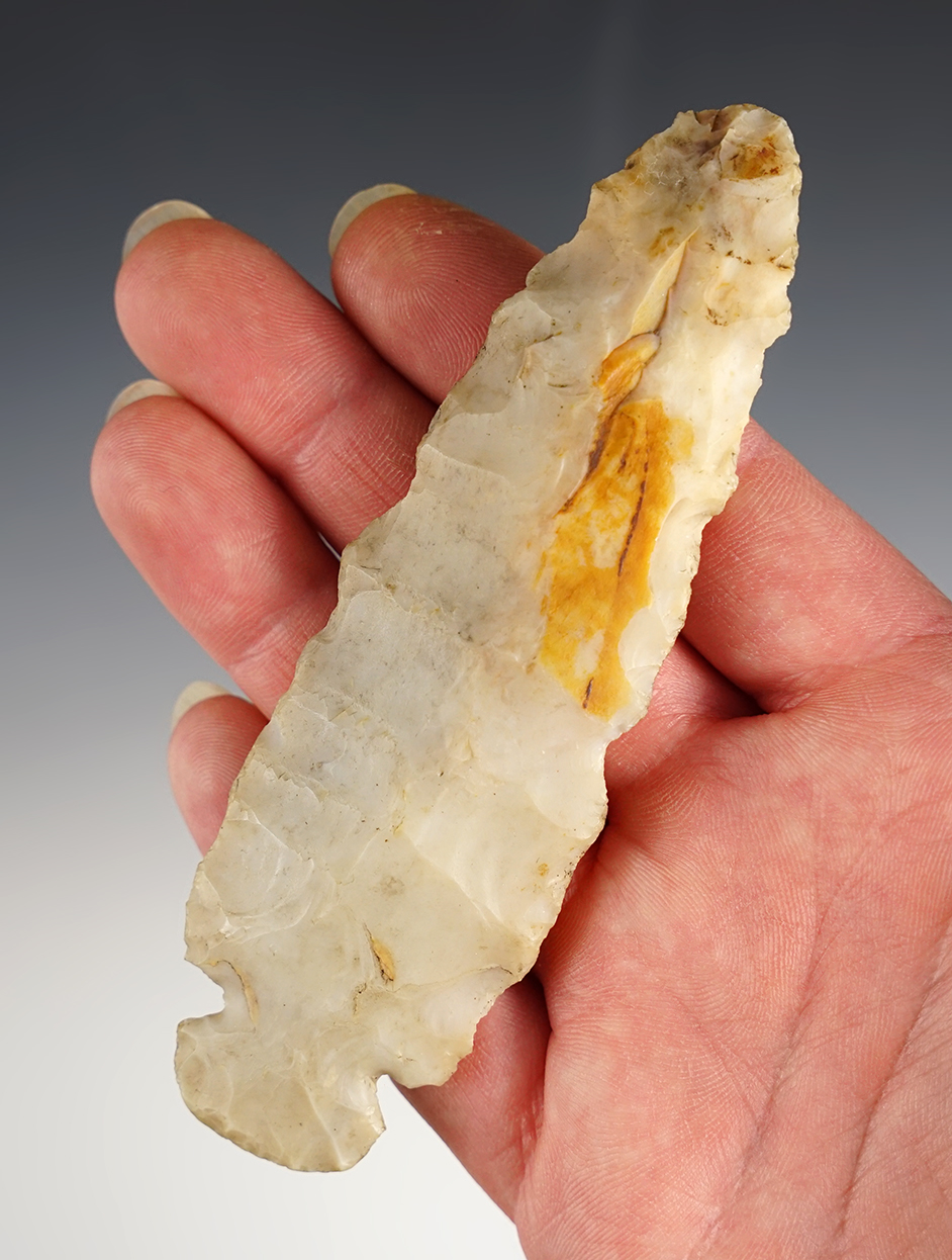 4 7/16" Flint Ridge Flint Dovetail Knife that saw heavy use in ancient times. Warren Co., Ohio. 