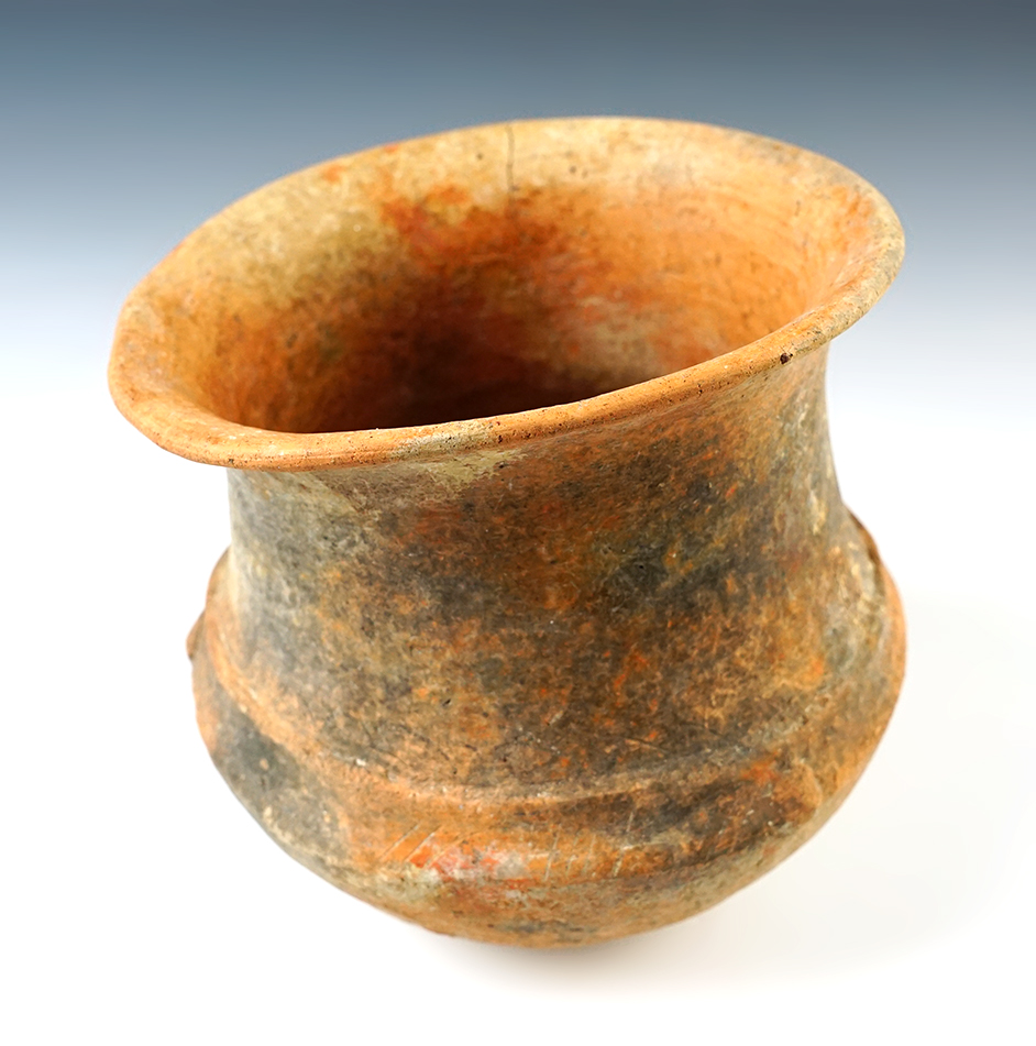5 3/4" nicely styled solid condition decorated carinated Ban Chaing Pottery Vessel. Thailand. 