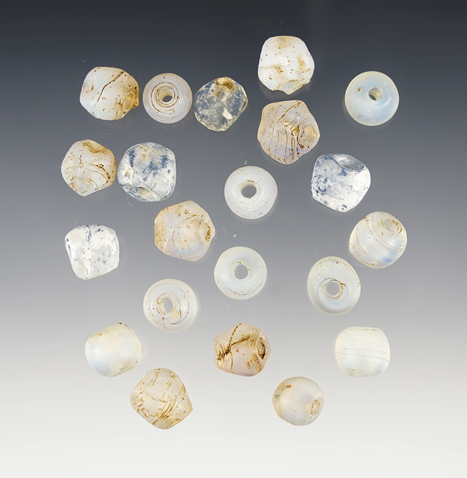 Group of 20 clear opalescent and blue Faceted Wire Wound Beads. Largest is 1/2". New York. 