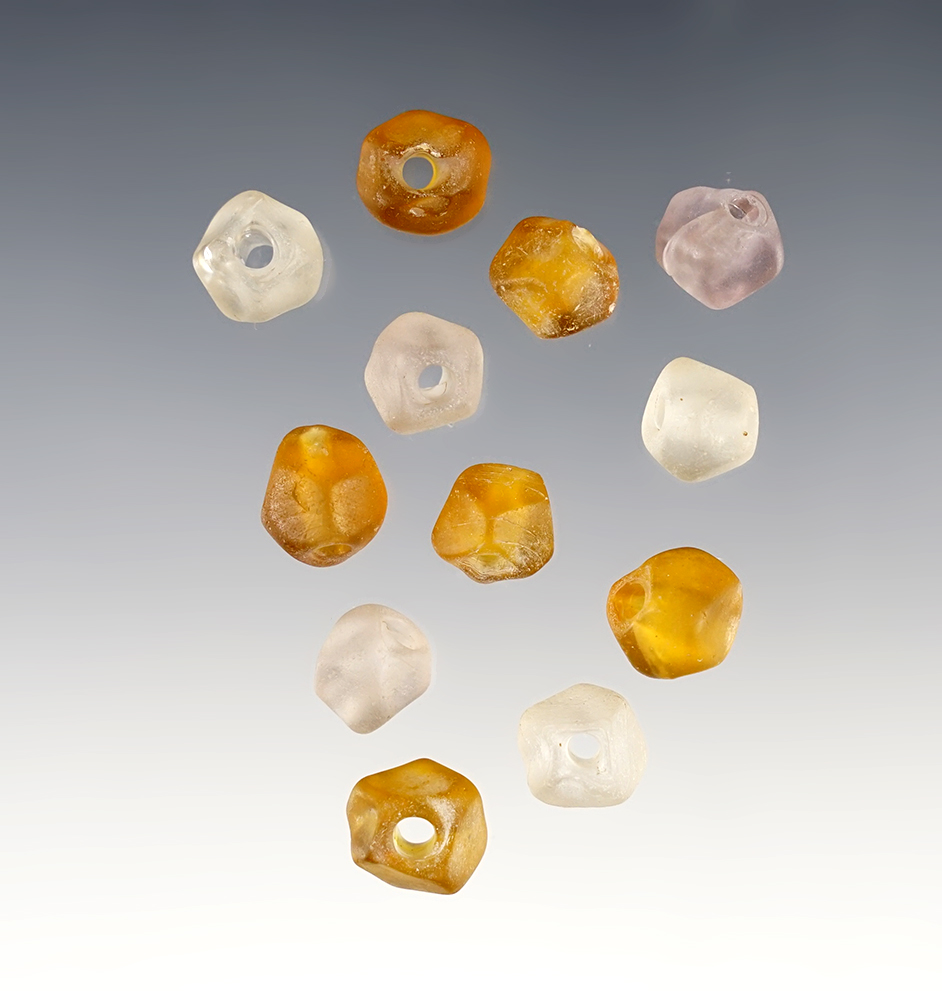14 Amber and Clear Faceted Wire Wounds, largest is 1/2". Townley Reed Site, New York. 