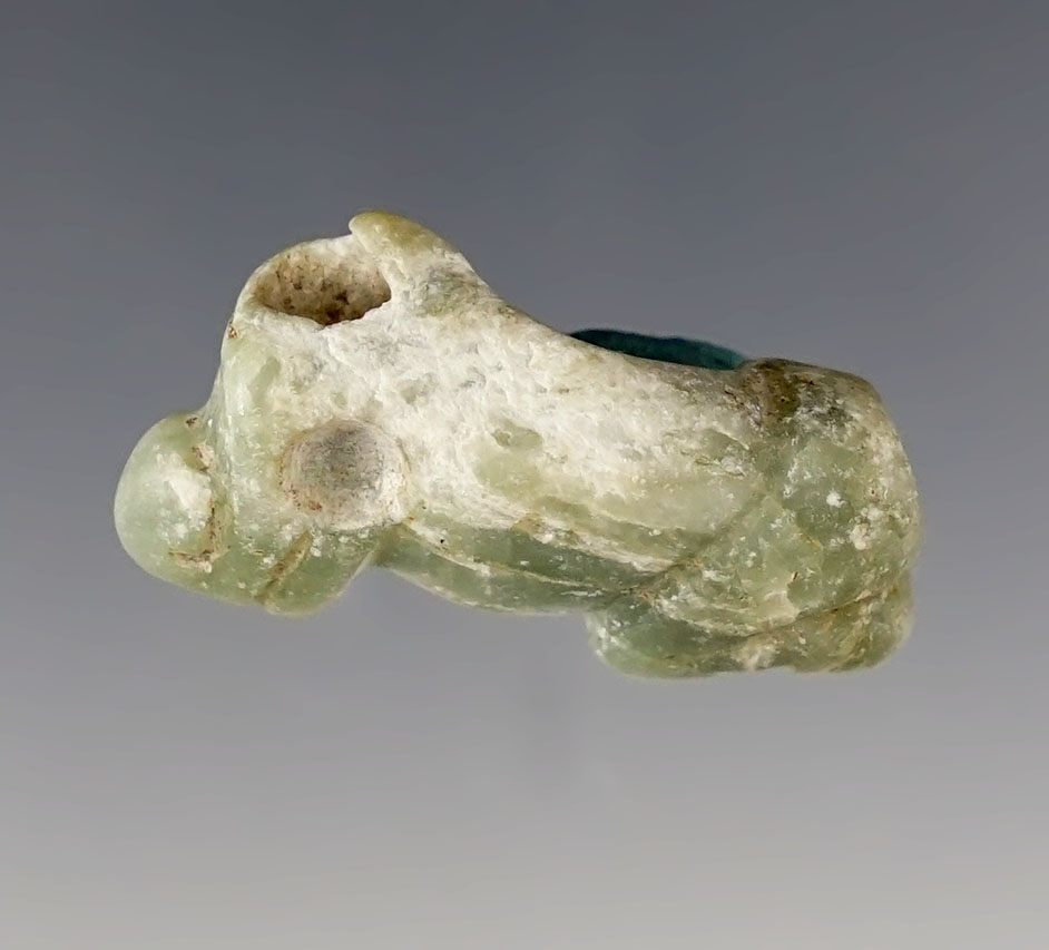 1 3/16" Mixtec Zoomorphic Nose Ornament made from green Quartzite. , Mexico. 