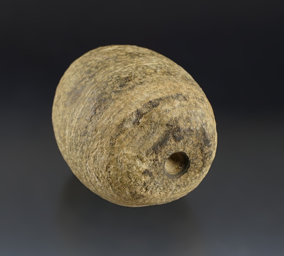 2 3/4" Banded Slate Elongated Ball Bannerstone Preform that is spotted at both ends. Ohio. 