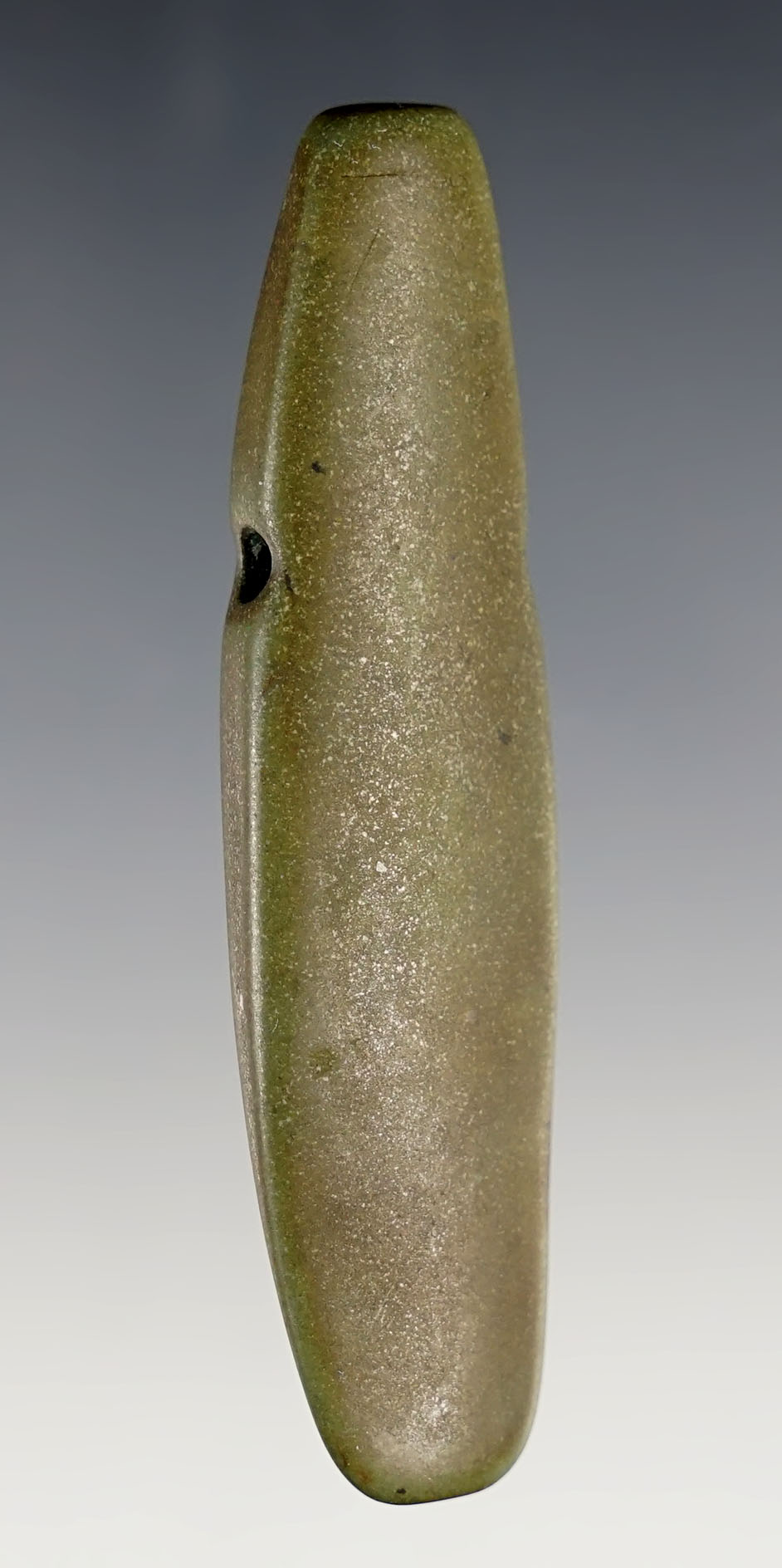 Fine 3 1/16" Celt Form Pendant made from green Jasper. Recovered in Costa Rica. 
