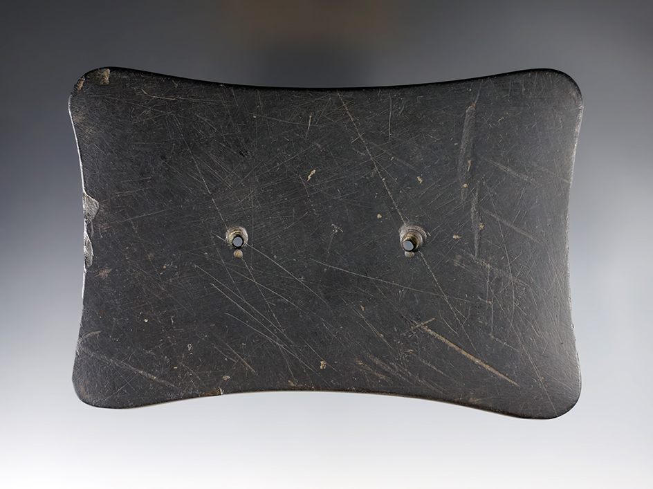 4 3/4" Adena Quadriconcave Gorget made from black Slate. Found in Paulding Co., Ohio. 