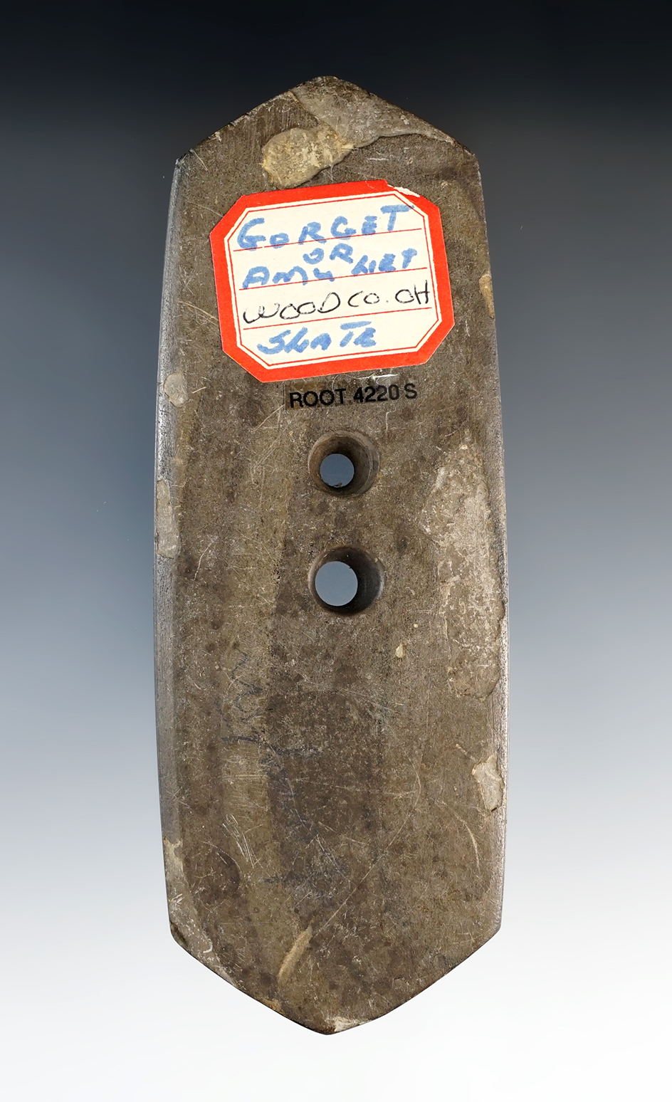 5" Hopewell Gorget that is exfoliated in some areas. Found in Wood Co., Ohio. 