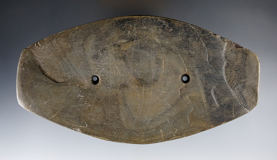 Large 5 7/8" Hopewell Expanded Center Gorget. Finder added some engravings to one side.  Ohio. 