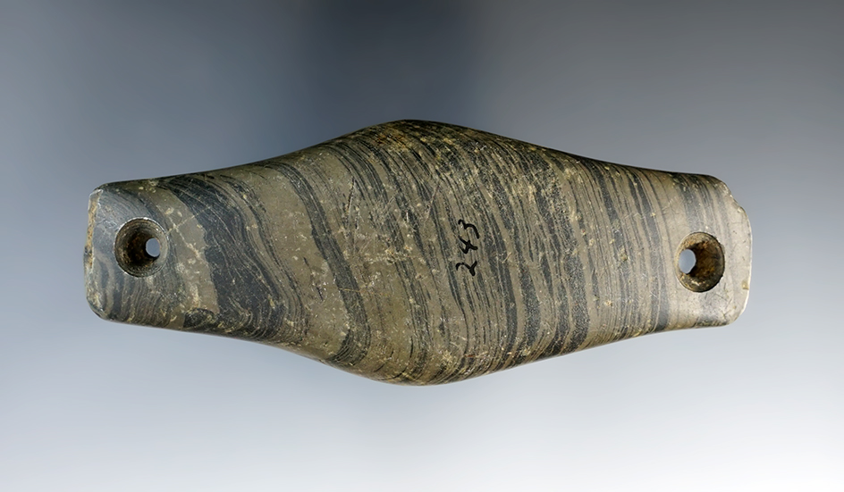 4 5/16" Hopewell Expanded Center Gorget found in Ohio. Ex. Dr. Henri Kerns Collection. 