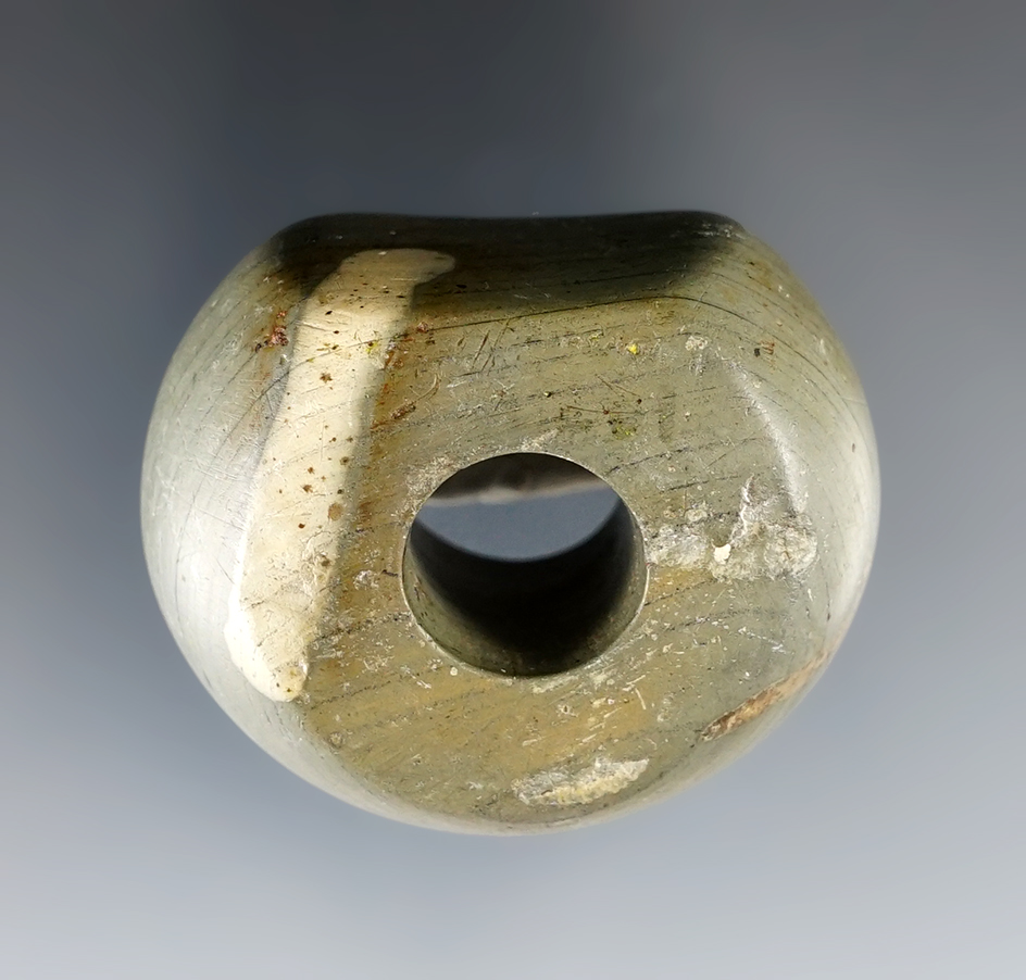 1 3/4" Archaic Fluted Ball Bannerstone - Knox Co., Ohio. Pictured in "Ohio Slate Types", page 14.