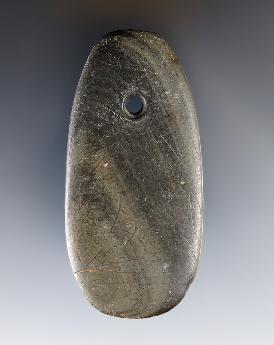 3 3/16" Middle Woodland Ovate Pendant that is lightly tallied found in Allen Co., Ohio. Pictured!