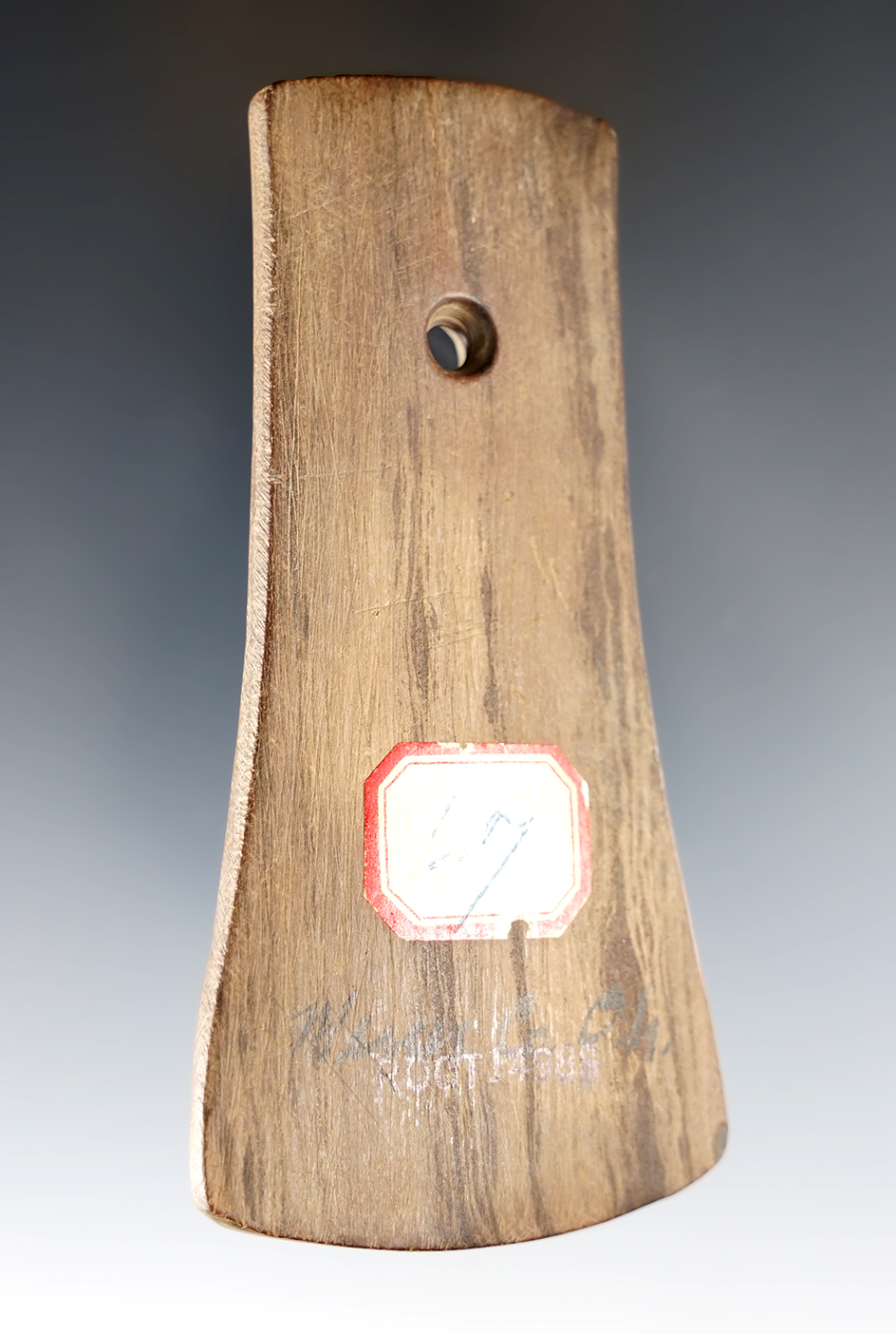 4" Adena Bell Pendant made from brown and black Slate. Found in Mercer Co., Ohio. Ex. Garry Mumaw, 