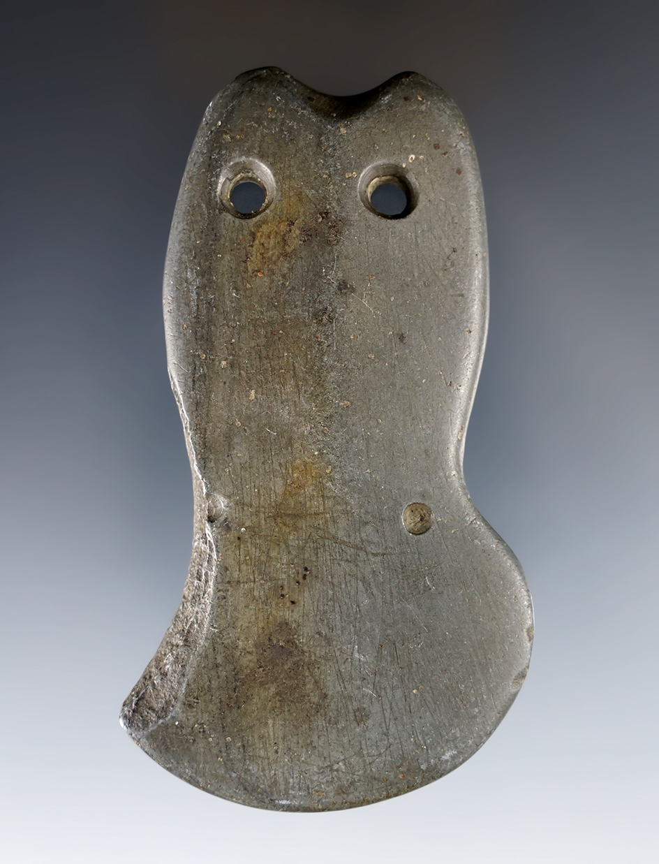 3 5/8" Hopewell Effigy Pendant found in the vicinity of Kiser Lake in Johnson Twp., Champaign Co., OH.