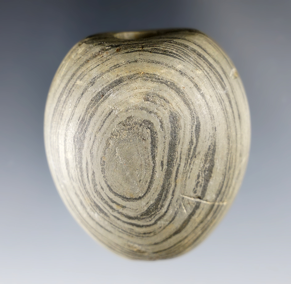 2 1/4" Archaic Ball Bannerstone found in Washington Twp., Licking Co., Ohio. Ex. Crane, Ron Helman.