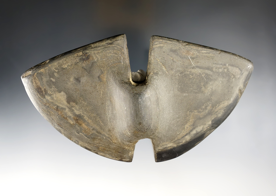 5 7/8" Archaic Double Notch Butterfly Bannerstone found in Wayne Twp., Darke Co., Ohio.