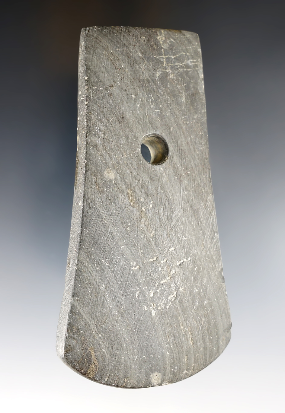 4 7/16" Adena Bell Pendant found in Portage Co., Ohio. Ex. Dr. Gordon Meuser, Terry Elleman (#4384)