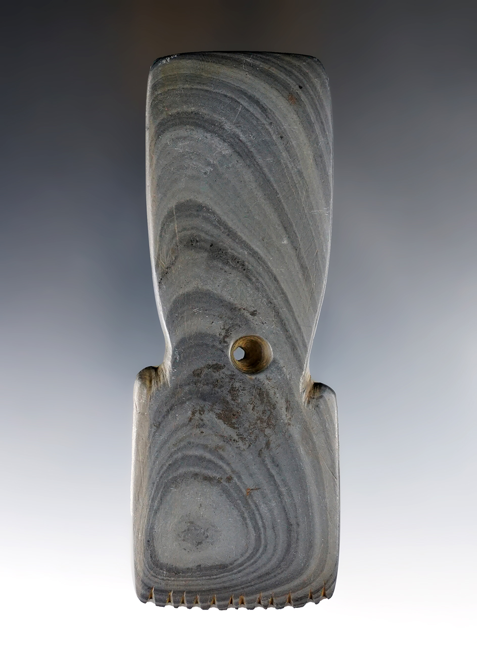 Nicely styled 4 5/8" Hopewell Shovel Pendant - Jefferson Co., Ohio. Ex. Russell Double, Bob Haag