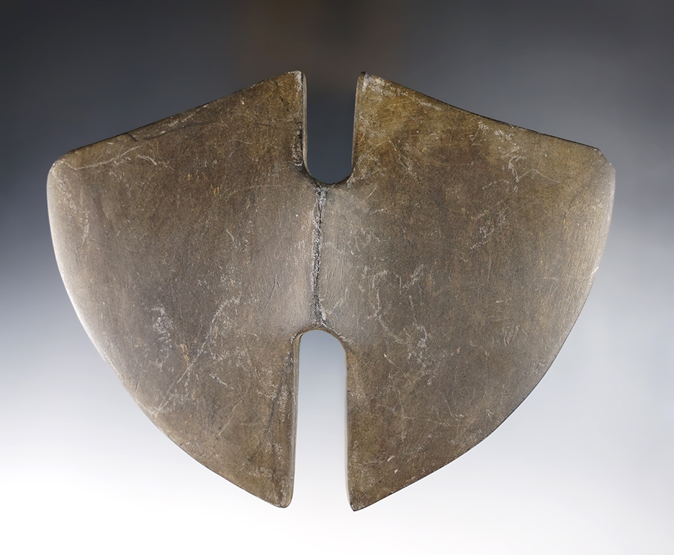 Large and well made 5 5/8" Archaic Butterfly Bannerstone found in Coshocton Co., Ohio. 