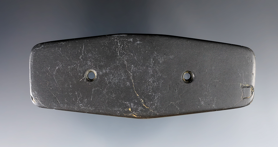 3 7/8" Hopewell Rectangular Gorget made from Black Slate. Found in Clark Co., Ohio. 