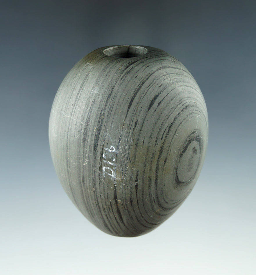 2 3/4" Archaic Flattened Ball Bannerstone - Noble Co., Indiana. Pictured in Who's Who #8.