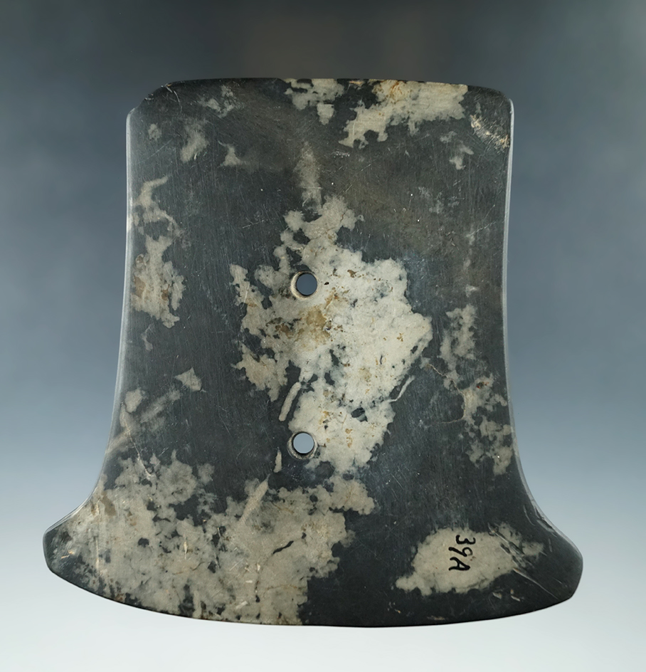 Beautiful material on this 5 1/16" x 5" Glacial Kame Flared Gorget, found in Yates Co., New York.