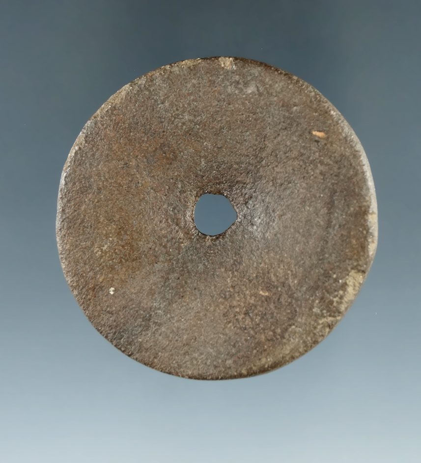 1 15/16" Ft. Ancient Perforated Sandstone Discoidal found at the Stateline Site, Hamilton Co., Ohio.