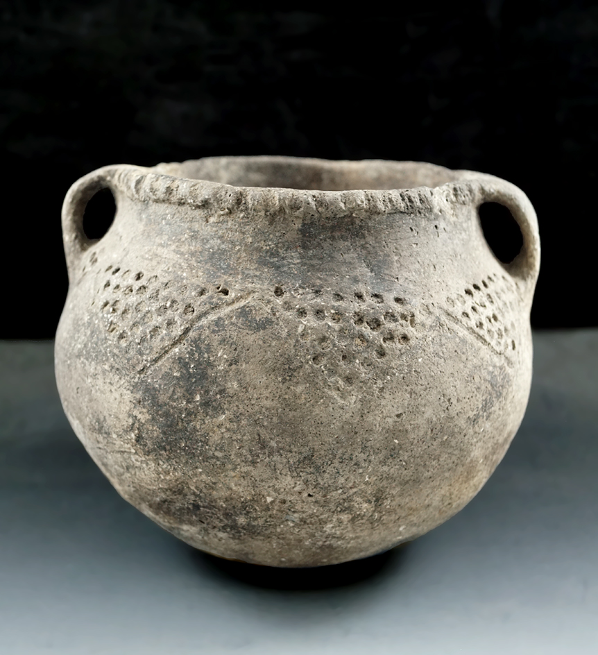 5 1/8" Wide Mississippian Strap Handled Bowl found at the Turpin Site, Hamilton Co., Ohio.