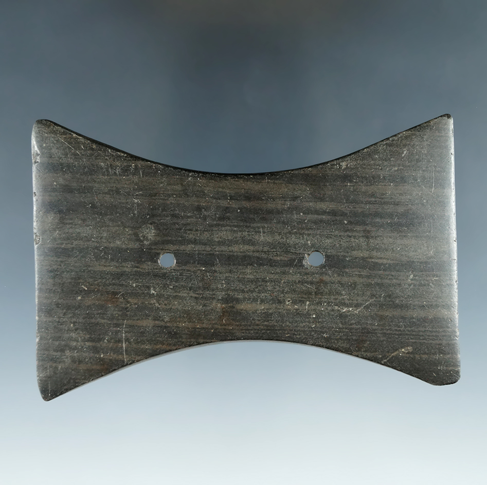 3 7/8" Adena Bi-Concave Gorget. Pictured in Who's Who # 9, page 163. Ex. Len Weidner Collection.