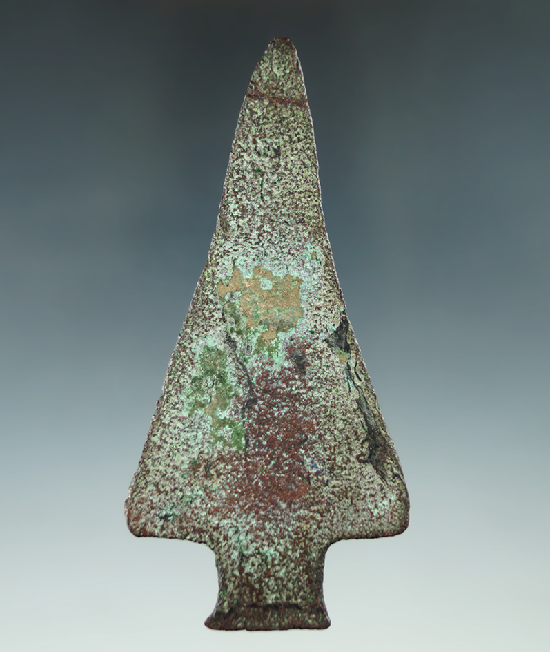 3 15/16" Copper Spear Point found in Allegan Co., Michigan. Very heavily patinated.