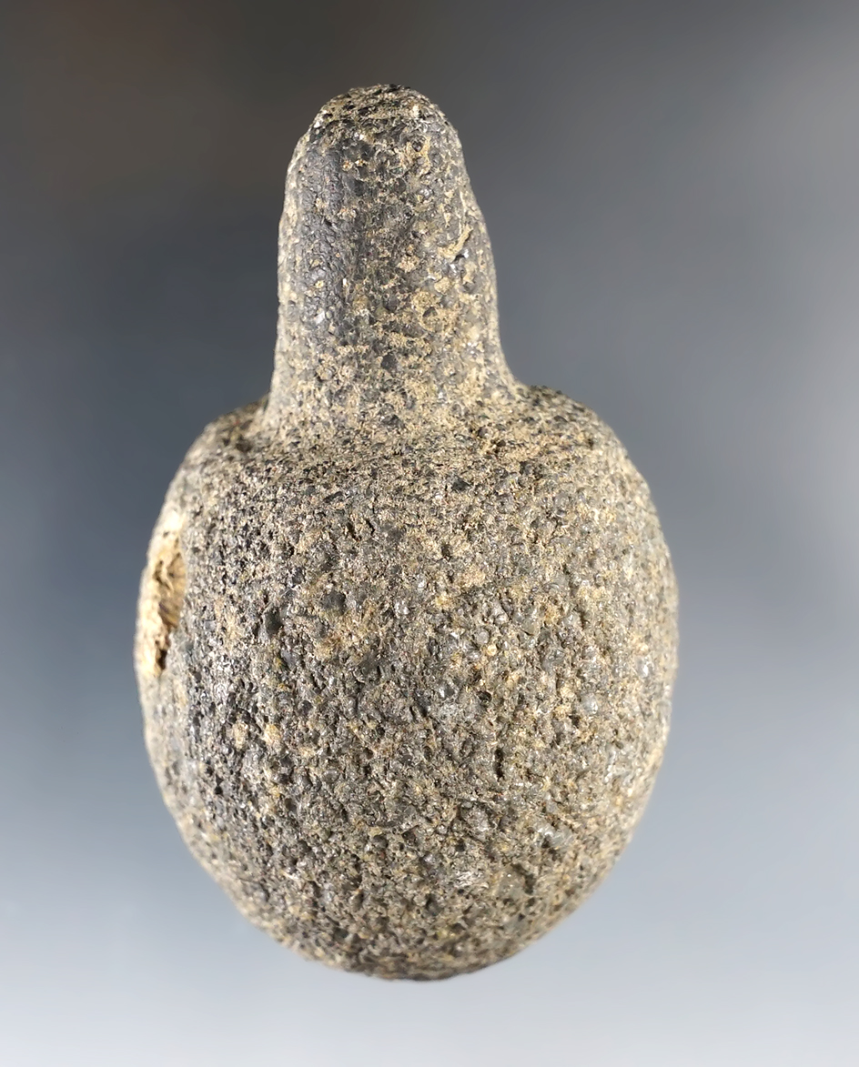 Uniquely styled 3 3/16" Plummet made from Lava Stone found in Colusa Co., California.