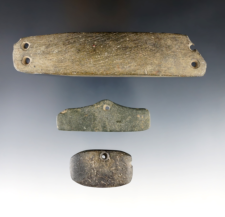 Set of three Pre-Columbian Stone Tairona ornaments found in Columbia. Largest is 4 3/4".